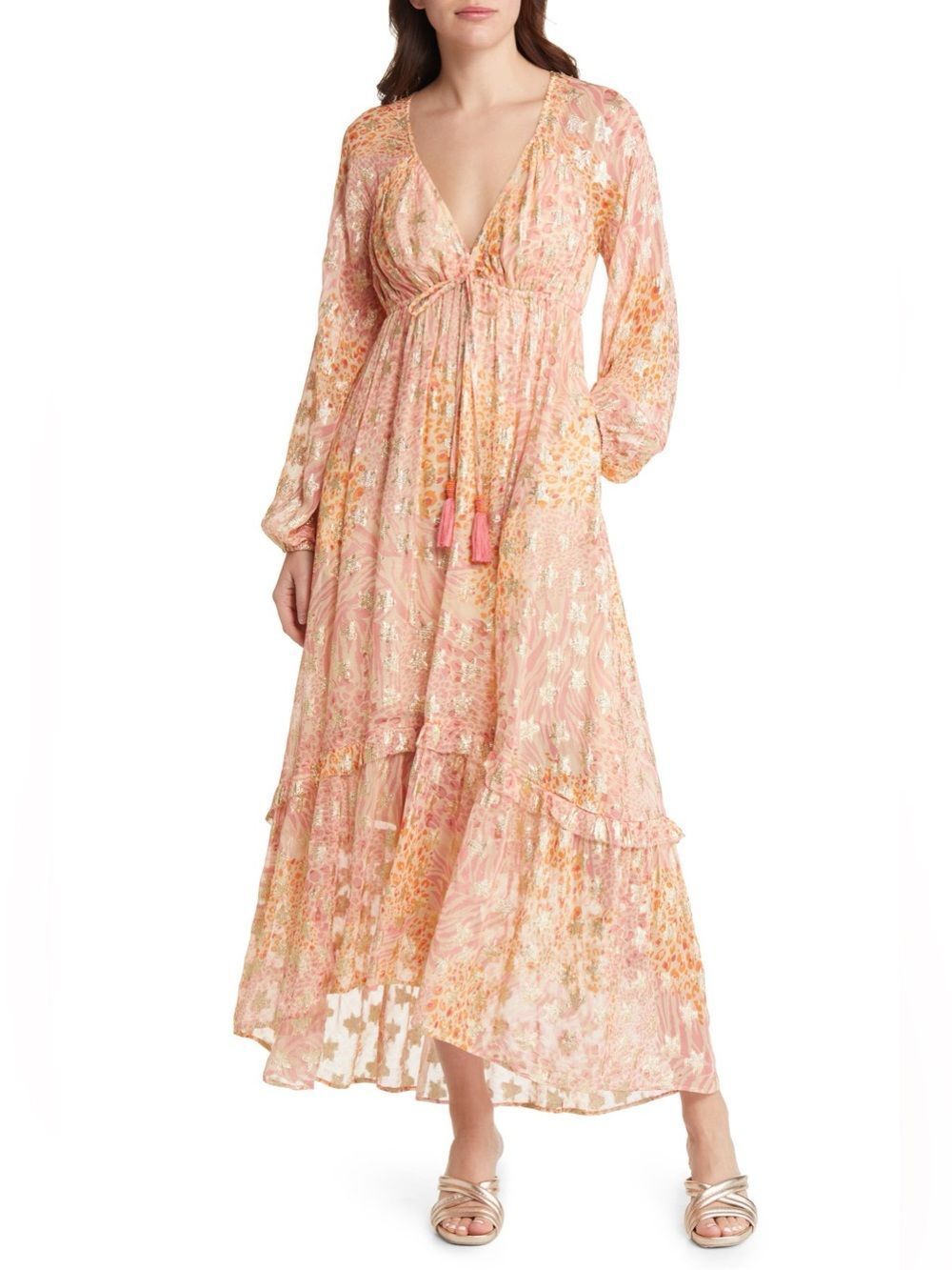 Ciebon Crissta Metallic Print Long Sleeve Maxi Dress Size M